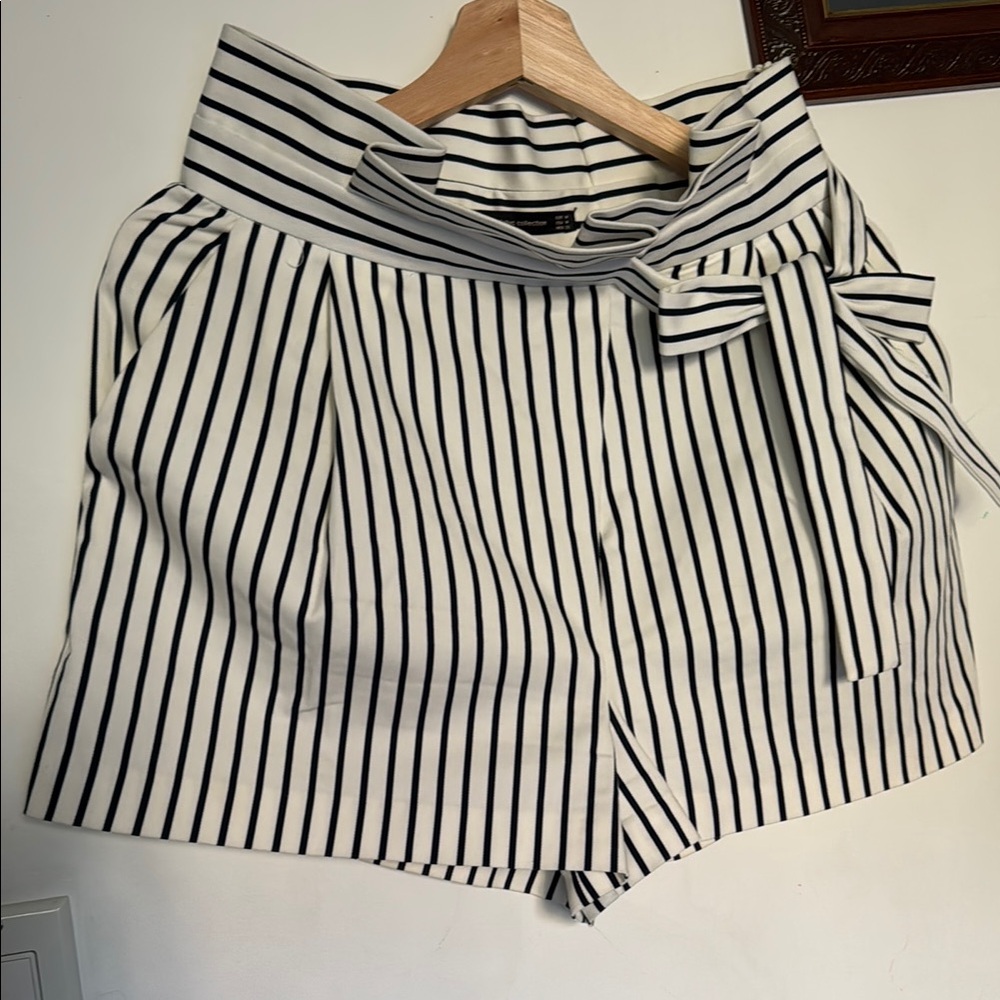 Zara High Waist Black and White Striped Shorts
